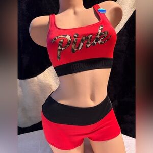 PINK Victoria's Secret Ultimate Sports Bra & Gym-To-Swim Shorts Set NEW